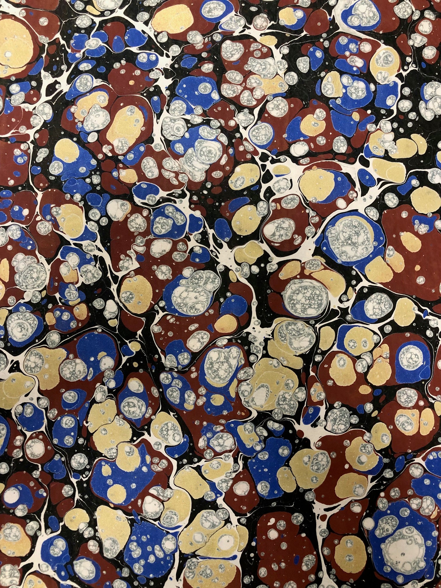 Blue Brown and Gold Stone Hand Marbled Paper