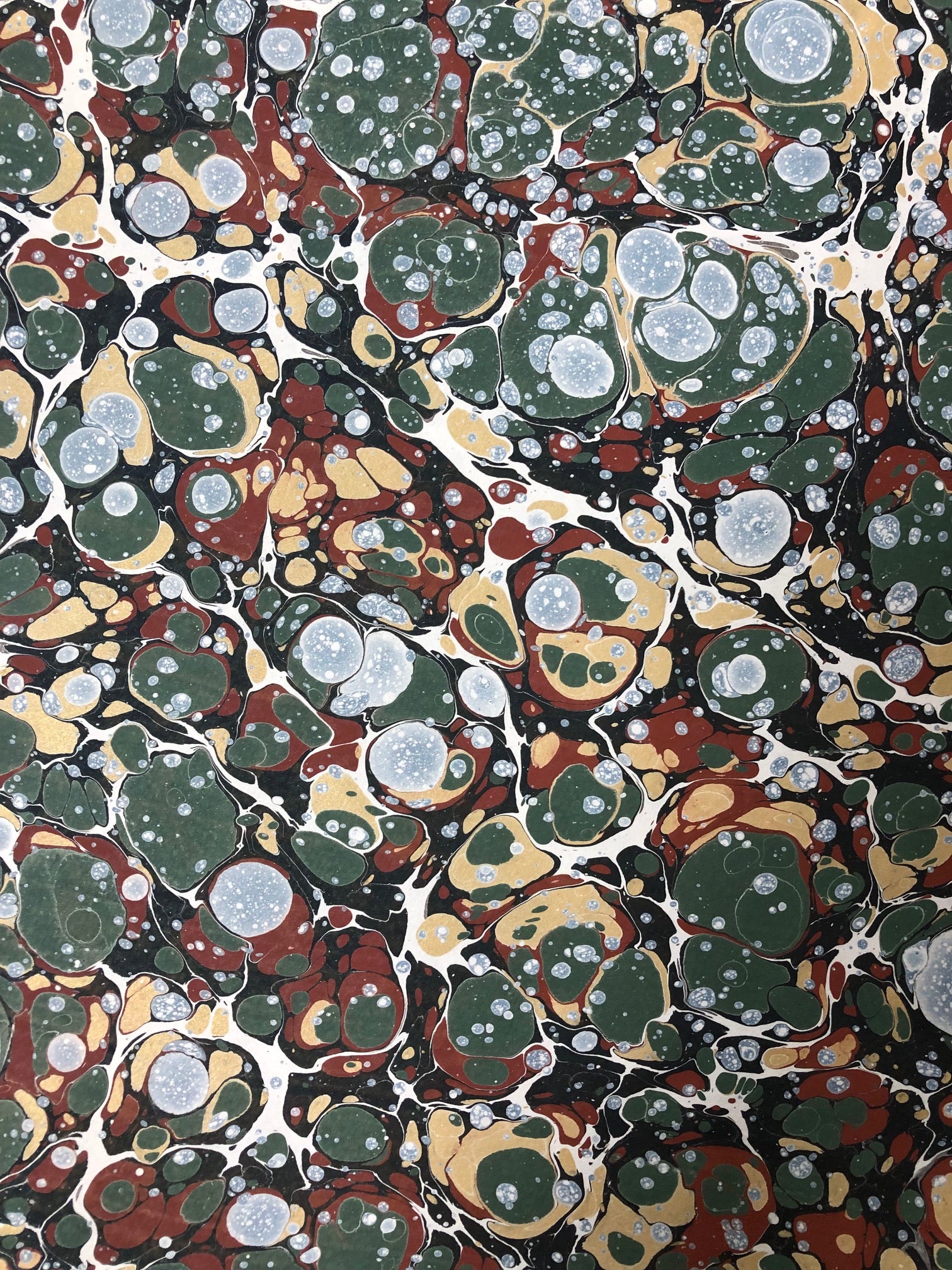 Green Grey Brown and Gold Stone Hand Marbled Paper