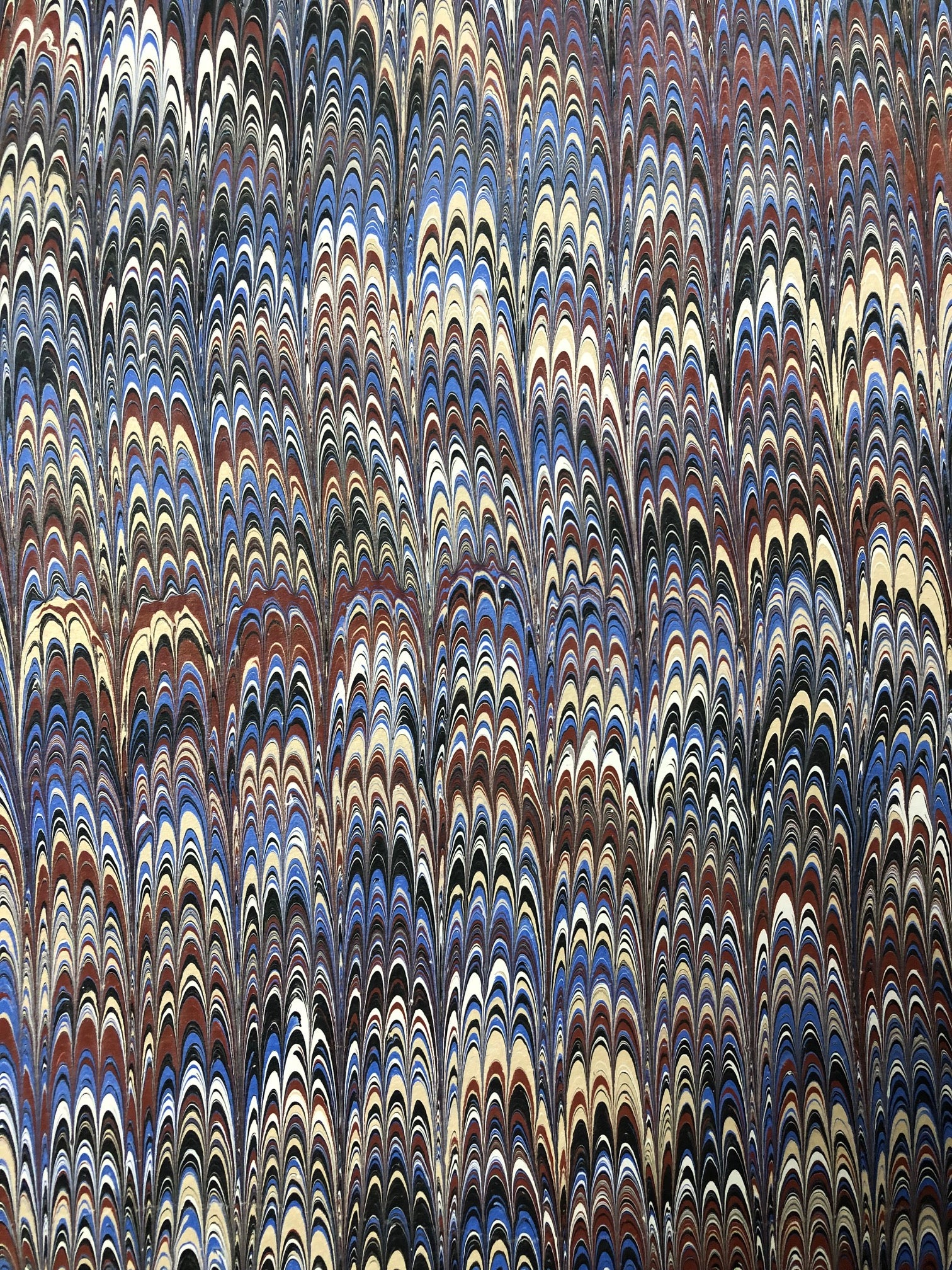 Blue Brown and Gold Hand Marbled Paper