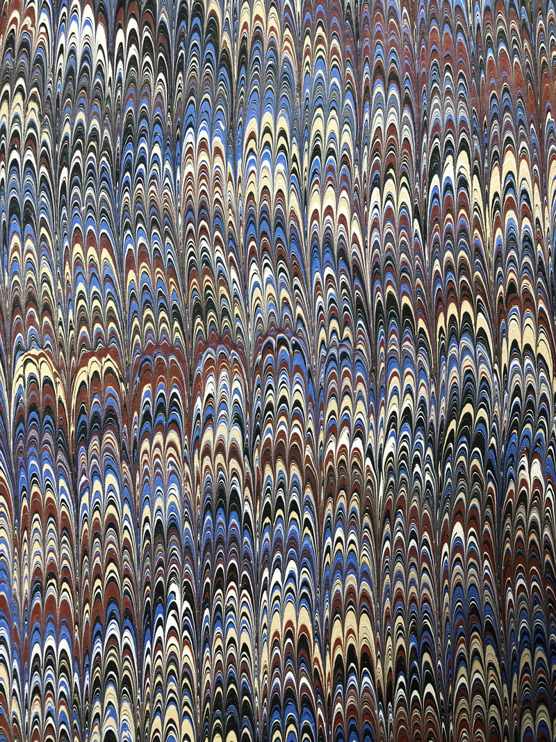 Blue Brown and Gold Hand Marbled Paper