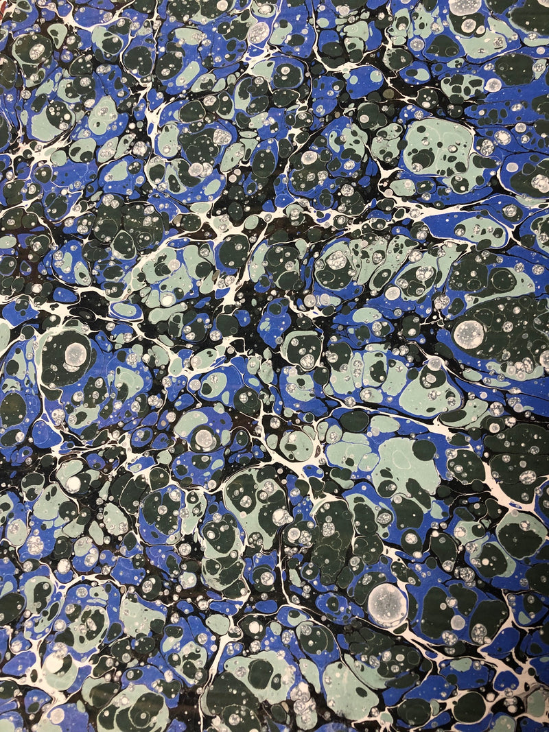 Blue and Green Stone Hand Marbled Paper